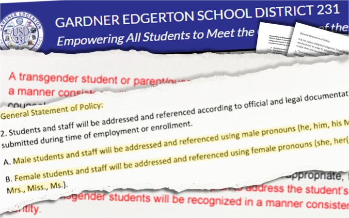 The Gardner Edgerton School District is considering a policy that would require students to use the restroom or locker room that corresponds with their “gender assigned at birth.” An earlier policy would have also required students to use the pronouns tha