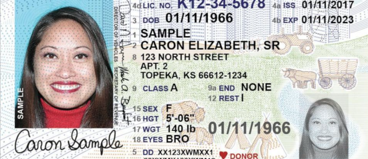 This image from the Kansas Department of Revenue shows a sample driver's license issued by the state's Division of Vehicles, first produced in June 2021. A new Kansas law will prevent transgender people from changing the l...Show more The Associated Press