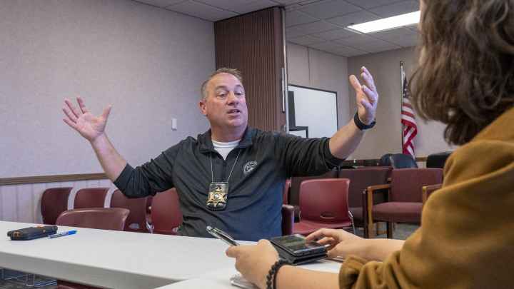 Crawford County Sheriff Danny Smith, seen during a Nov. 2, 2023, interview with Kansas Reflector, talks about mental health needs at his jail. (Sherman Smith/Kansas Reflector)