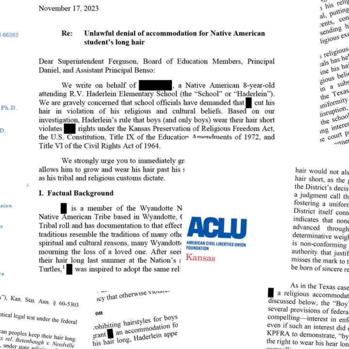 The ACLU of Kansas on Friday sent a letter to Girard school officials warning them that their sex-based hair policy is unlawful. School officials forced an 8-year-old Native American boy to cut his hair in conflict with his religious practices. (Kansas Re
