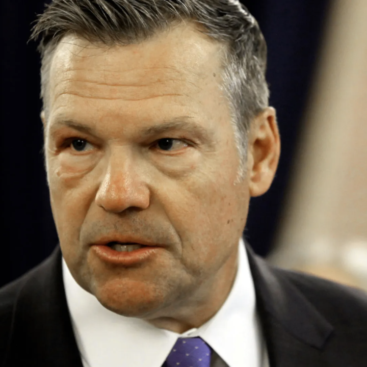 Kansas Attorney General Kris Kobach answers questions during a news conference about a new state law that defines male and female in state law so that transgender people can't change their driver's licenses and birth certificates to reflect their gender i
