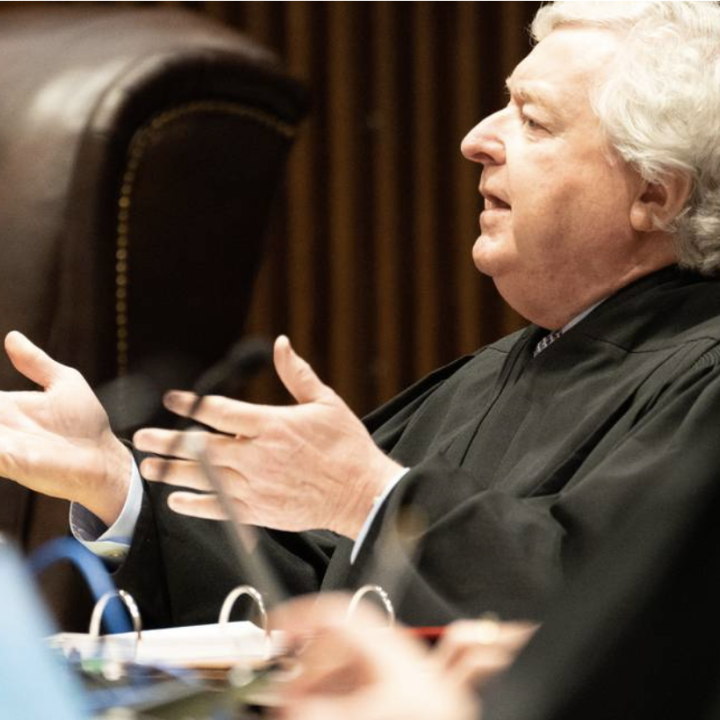 Kansas Supreme Court Justice Dan Biles questions Kansas Solicitor General Anthony Powell presented during oral arguments on abortion earlier this year. (Pool Photo by Evert Nelson/The Capital-Journal)  Read more at: https://www.kansas.com/news/politics-go