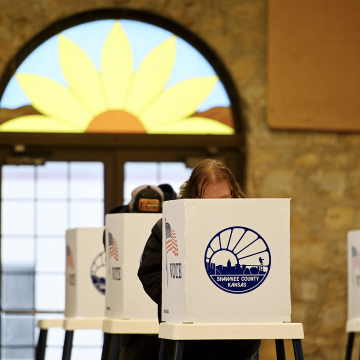Voters cast their ballots at Heritage Hall on November 8, 2022, in Topeka, Kansas.