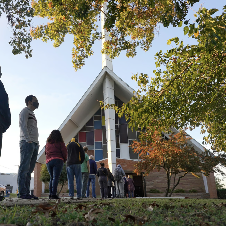 Voters line up outside Vickery Baptist Church Nov. 3, 2020, waiting to cast their ballots on Election Day in Dallas. (L.M. Otero/AP)