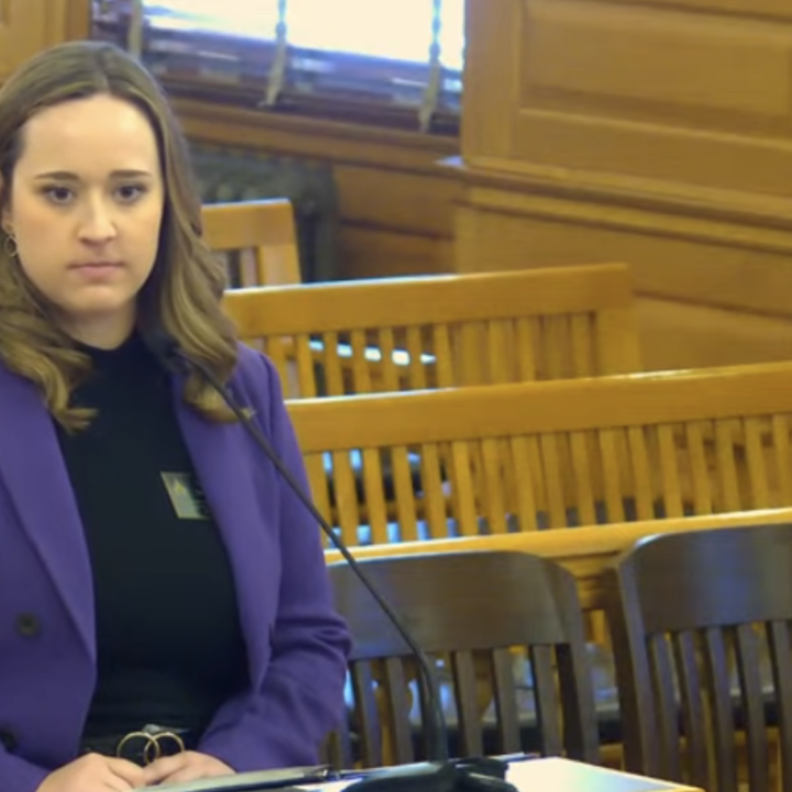 Taylor Morton of Planned Parenthood Great Plains Votes urged Kansas House members to reject a bill extending child support obligations to a fetus from conception until birth. The bill was advocated by anti-abortion organizations. (Kansas Reflector screen 
