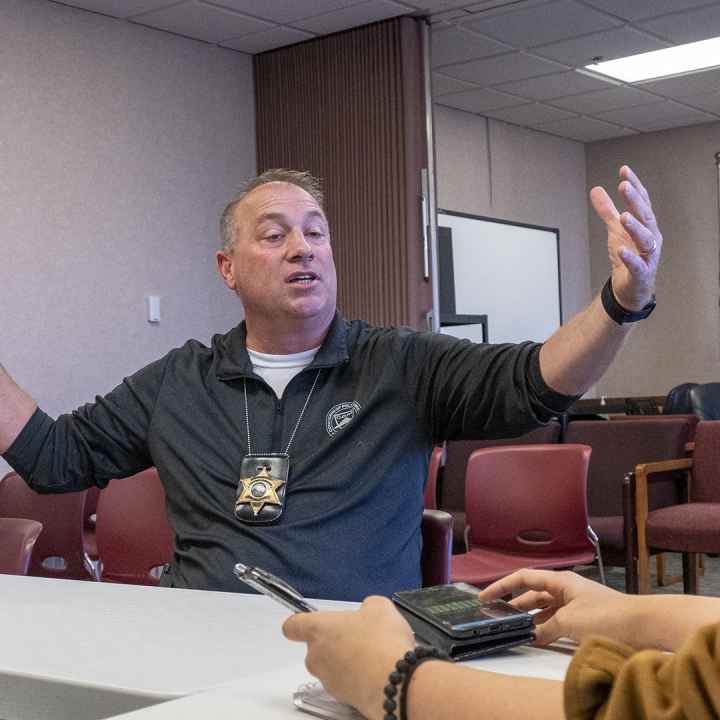 Crawford County Sheriff Danny Smith, seen during a Nov. 2, 2023, interview with Kansas Reflector, talks about mental health needs at his jail. (Sherman Smith/Kansas Reflector)