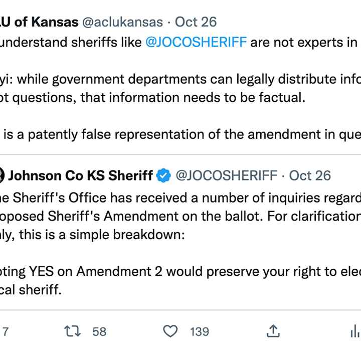 We understand sheriffs like @JOCOSHERIFF are not experts in voting law.  So fyi: while government departments can legally distribute information on ballot questions, that information needs to be factual.  This is a patently false representation of the ame